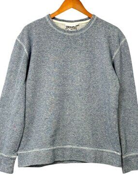 Jungmaven Mens Sweatshirt Long Sleeve Crewneck Heathered Blue White Hemp Size L